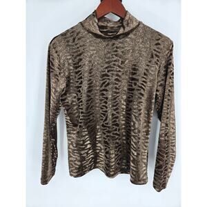 Vintage Fiore Animal Print Mock Neck Velvet Blouse Made in USA See Measurements